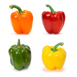 set of colored bell peppers isolated on white background