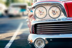 Classic vintage car headlights close-up