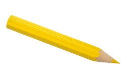 Short and thick yellow pencil isolated on white background