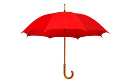 Open red umbrella isolated on white background