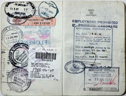 Italian passport. Australia,South Africa and Spain border stamps. Australian  temporary visa