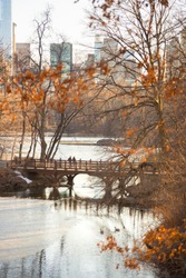 Beautiful Fall colors at Oak Bridge ,Bank Rock bay, Central Park, New York City, USA