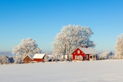 Farm in a beautiful winter landscape