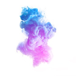 pink and blue color pigment cloud on white