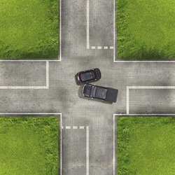 Aerial view over the road and highway, Accident car crash