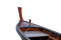 Wooden boat ship bow head nose front view isolated on white background