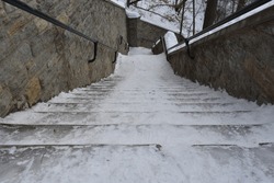 Steep Icy Outdoor Staircase, Winter in Minnesota