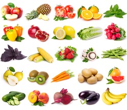 collection of fresh fruits and vegetables isolated on white