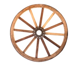 Wooden cartwheel from a wagon on a white background