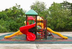 An image of a colorful children  playground, without children