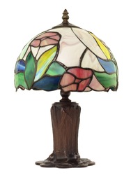 Artful, beautiful little stained glass lamp with a brass base on white