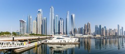 Dubai Marina and Harbour skyline architecture travel in United Arab Emirates water reflection panorama city