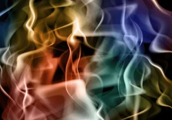 Multicolored abstract smoke with fine granular texture on black background - illustration