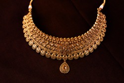 Authentic Traditional Indian Jewellery  Necklace On Dark Background. Wear in Neck in Wedding, Festivals  And Other Occasion. Very Useful Image For Website, Printing & Mobile Application.