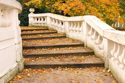 staircase with fallen leaves autumn season