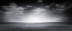 Dramatic Black and White Sky Clouds Empty Concrete Floor Noir Background Scene