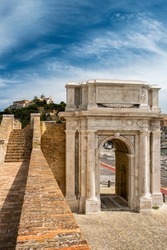 The Arch of Trajan in Ancona, a Roman triumphal arch, Marche, Italy