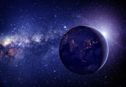 Planet earth from the space in the middle with stars. Some elements of this image furnished by NASA