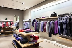 interior of brand new fashion clothes store