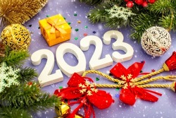 Merry Christmas and happy new year concept , Banner.Happy New Year 2023. A symbol from the number 2023