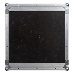 Photo of a isolated road case or flight case with reinforced metal corners.  Background image for music-related shipping and touring. Clipping path included.