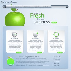 website template with green apple, vector
