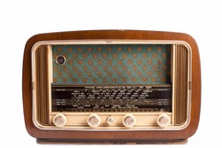 Antique brown radio on a white background