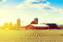 Traditional American Farm With Blue Sky 