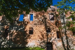 Wall of ruined palace in Tworkow, small village in Silesia region of Poland