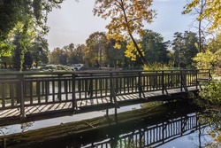 Bridge to the amphitheatre, one of landmarks of Lazienki - Royal Baths Park in Warsaw, capital city of Poland