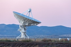 Radiotelescopes at the Very Large Array, the National Radio Observatory in New Mexico at sunrise