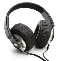 Big black headphones, isolated over white