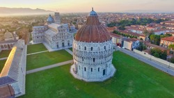 Square of Miracles, Pisa, Tuscany. Aerial view on a beautiful summer morning.