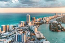 Helicopter view of South Beach, Miami.