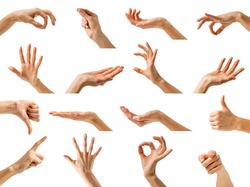 Collection of isolated woman's hands showing different gestures