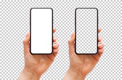 Mobile phone in hand, transparent background pattern