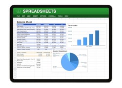 Digital tablet with sample spreadsheet document on the screen
