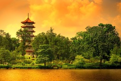Pagoda of the Chinese gardens in Singapore