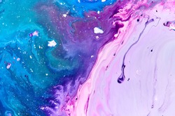 Abstract paint texture. Acrylic blue and purple paint background