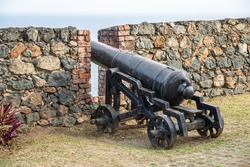 Medieval canon at Fort King George Scarborough Tobago local turism attraction