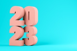 Pink numbers 2023 on a blue background 3D illustration