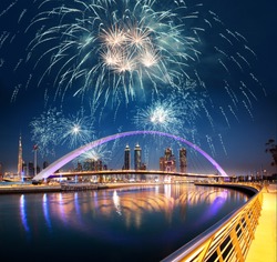 new year celebrations in Dubai - fireworks over Dubai downtown and tolerance bridge