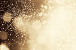 abstract holiday background - Fireworks at New Year and copy space 
