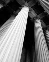 Columns on museum or courthouse building representing strength and support