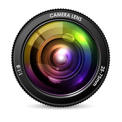 illustration of colorful camera lens on white background