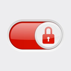 Closed button. Toggle switch red button. Vector 3d illustration