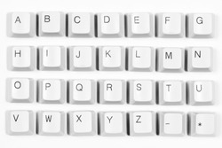 Alphabet made of letters from computer keyboard, white background