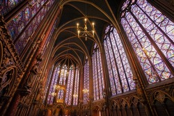 Stained glass windows of Saint Chapelle, old medieval church of 13c., Paris France