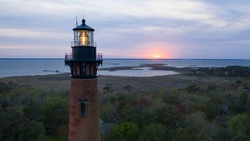 Sun Setting at Currituck Lighthouse Outer Banks North Carolina