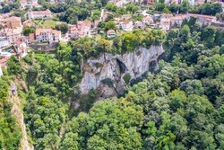 an aerial view of Pazin zip line over abyss is an extraordinary natural attraction in summer, Istria, Croatia